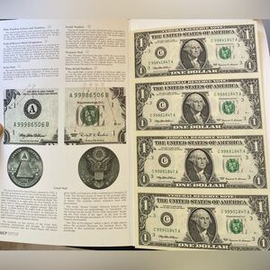 UNCUT 1999 FEDERAL RESERVE BUREAU OF ENGRAVINGS AND PRINTING 1$ COLLECTION SET